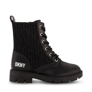 DKNY Black Combat Moto Boots with Rugged Sole